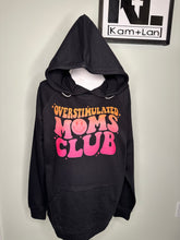 Load image into Gallery viewer, Large overstimulated moms club plain lightweight black unisex hoodie (double strings)
