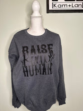 Load image into Gallery viewer, Sale! Large Raise Kind Humans dark grey unisex crewneck
