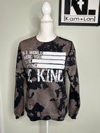 Small be kind black/dark grey bleached unisex crewneck