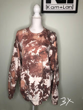 Load image into Gallery viewer, XL &amp; 3XL Rebel Babe Cowhide cow print style sweatshirt (shades of brown/greys/tans/white/pinks) custom bleached unisex crewneck sweatshirt
