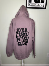 Load image into Gallery viewer, XL overstimulated moms club design on front or on back stunning light purple unisex hoodie.
