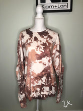 Load image into Gallery viewer, XL &amp; 3XL Rebel Babe Cowhide cow print style sweatshirt (shades of brown/greys/tans/white/pinks) custom bleached unisex crewneck sweatshirt
