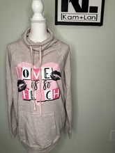 Load image into Gallery viewer, XL : Love is so fetch pink cameo women’s heathered cowlneck sweatshirt
