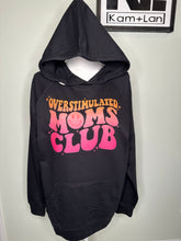 Load image into Gallery viewer, Large overstimulated moms club plain lightweight black unisex hoodie (double strings)
