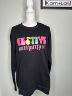 SALE: XLarge Black unisex crewneck with pockets festive mama