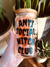 Load image into Gallery viewer, Anti social witch club 16oz iced coffee glass
