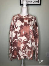 Load image into Gallery viewer, XL &amp; 3XL Rebel Babe Cowhide cow print style sweatshirt (shades of brown/greys/tans/white/pinks) custom bleached unisex crewneck sweatshirt
