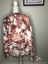 Load image into Gallery viewer, XL &amp; 3XL Rebel Babe Cowhide cow print style sweatshirt (shades of brown/greys/tans/white/pinks) custom bleached unisex crewneck sweatshirt
