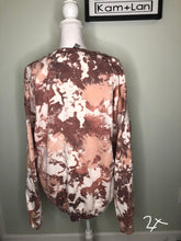 Load image into Gallery viewer, XL &amp; 3XL Rebel Babe Cowhide cow print style sweatshirt (shades of brown/greys/tans/white/pinks) custom bleached unisex crewneck sweatshirt
