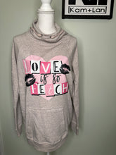 Load image into Gallery viewer, XL : Love is so fetch pink cameo women’s heathered cowlneck sweatshirt
