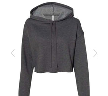 Load image into Gallery viewer, Large mean girls- Love is so fetch cropped Bella canvas dark grey sweatshirt
